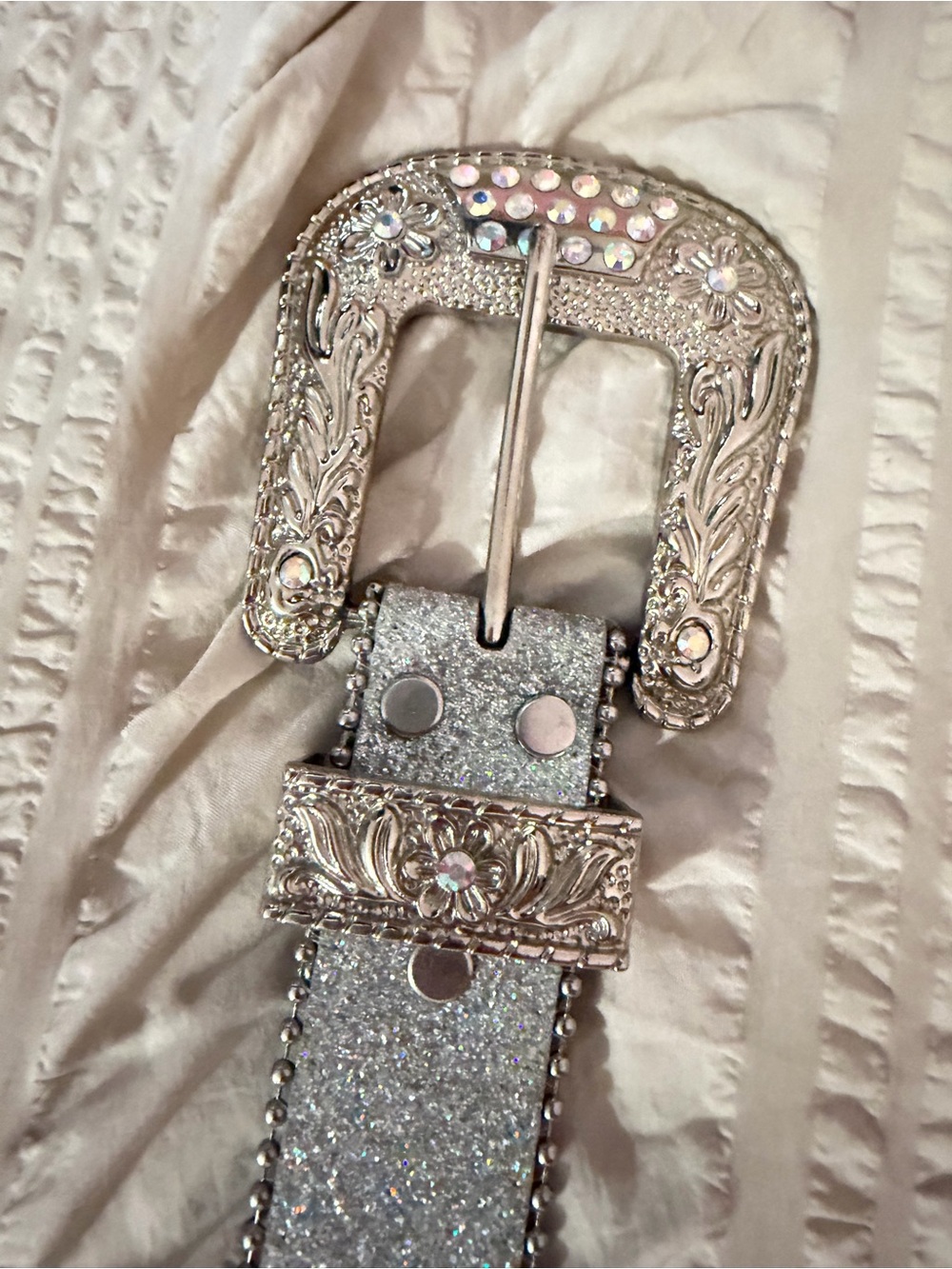 Silver Glitter rhinestone Floral Western Belt Buckle - Women's Accessory